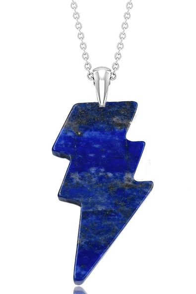 Sertifikalı Şimşek Model Lapis Lazuli Taşı Kolye - Aaa+ Kalite ürün görseli 1