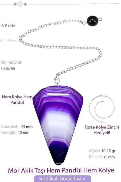 Sertifikalı Mor Akik Taşı Pandül Sarkaç Hem Pandül - Hem Kolye ürün görseli 1