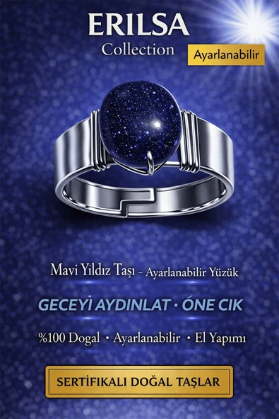 Sertifikalı Mavi Yıldız Taşı Yüzük Doğal Taş Ayarlanabilir El Yapımı Parlak Işıltılı Taş ürün görseli 1