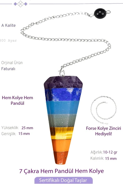 Sertifikalı 7 Çakra Doğal Taş Pandül Sarkaç Hem Pandül - Hem Kolye ürün görseli 1