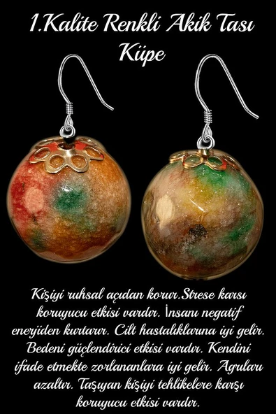 Sertifikalı Fasetli Renkli Kuvars Taşı Doğal Taş Küpe ürün görseli 1