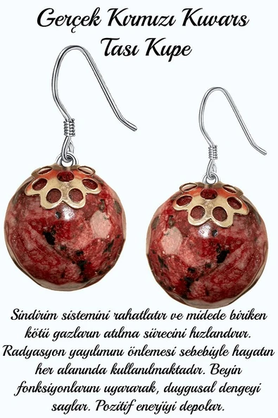 Sertifikalı Kırmızı Kuvars Taşı Doğal Taş Küpe ürün görseli 1