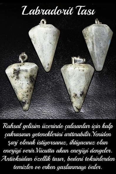 Sertifikalı Pandül Model Labradorit Taşı Kolye - Resim 2