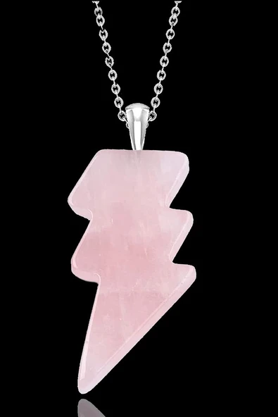 Sertifikalı Şimşek Model Pembe Kuvars Taşı Kolye - Aaa+ Kalite ürün görseli 1
