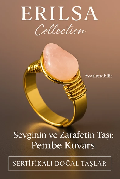 Sertifikalı Kalın Tımbıl Model Pembe Kuvars Taşı Yüzük - Ayarlamalı ürün görseli 1