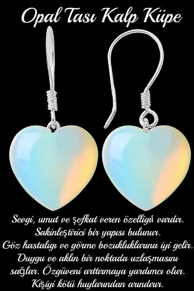 Sertifikalı Kalp Kesim Opal Taşı Doğal Taş Küpe ürün görseli 1