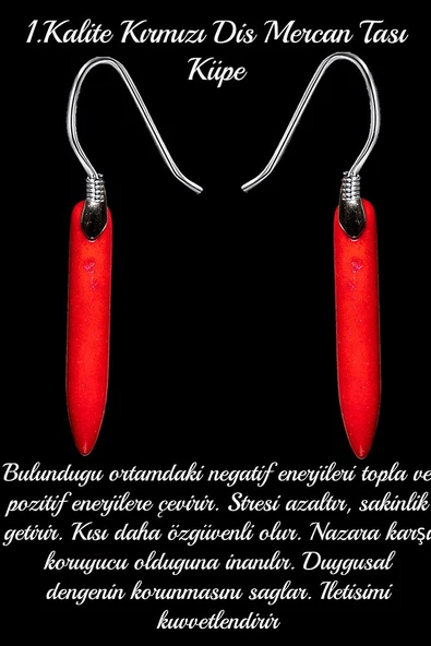 Sertifikalı Kırmızı Diş Mercan Taşı Doğal Taş Küpe ürün görseli 1