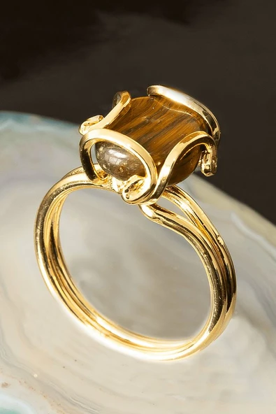 Sertifikalı Rokoko Model Kaplan Gözü Taşı Yüzük - Ayarlamalı ürün görseli 1