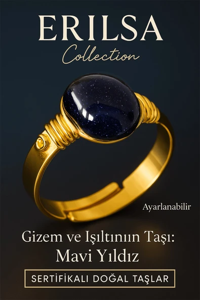 Sertifikalı Gizem ve Işıltının Taşı Yüzüğü – Mavi Yıldız Taşı – Ayarlanabilir Altın Renk Kasa ürün görseli 1