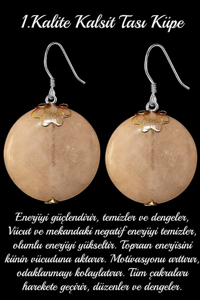 Sertifikalı Kalsit Taşı Doğal Taş Küpe ürün görseli 1