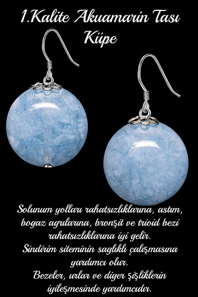 Sertifikalı Akuamarin Taşı Doğal Taş Küpe - 1.kalite ürün görseli 1