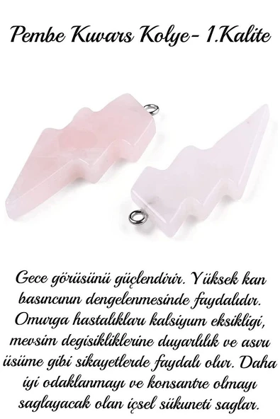 Sertifikalı Şimşek Model Pembe Kuvars Taşı Kolye - Aaa+ Kalite - Resim 2