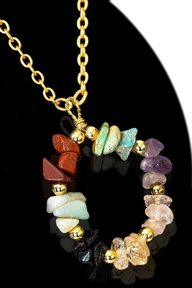 Sertifikalı Kırık Taşlı Model 7 Çakra Kolye - Jasper, Firuze, Ametist, Sitrin, Obsidyen, Amazonit, K ürün görseli 1