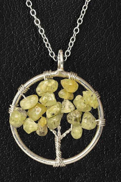 Sertifikalı Prehnite - Prinayt Taşı Hayat Ağacı Kolye ürün görseli 1