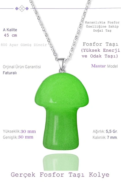 Sertifikalı Mantar Model Fosfor Taşı Kolye (Gümüş Aparatlı) ürün görseli 1