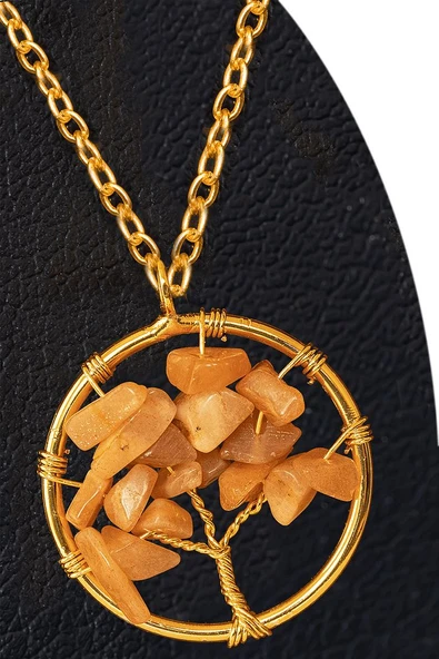 Sertifikalı Gold Güneş Taşı Hayat Ağacı Kolye - Altın Renkli ürün görseli 1