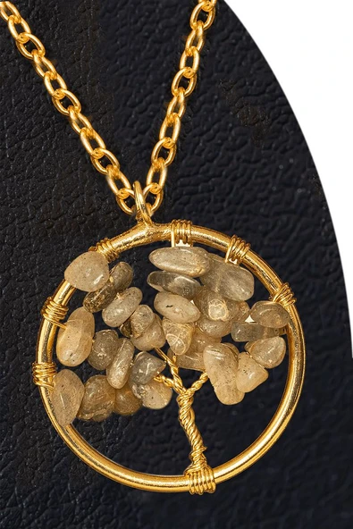 Sertifikalı Gold Labradorit Taşı Hayat Ağacı Kolye - Altın Renkli ürün görseli 1