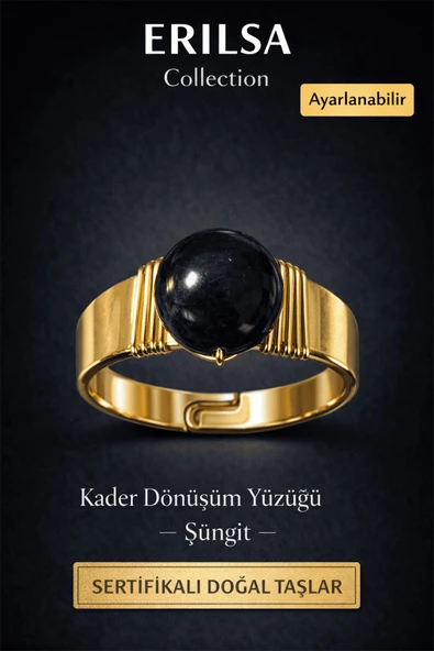 Sertifikalı Şungit Doğal Taş Yüzük – Kader Dönüşüm Enerji Ayarlanabilir ürün görseli 1