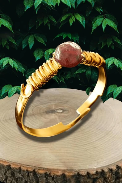 Sertifikalı Kırık Taşlı Gold Model Lal Garnet Granat Taşı Yüzük - Ayarlamalı ürün görseli 1