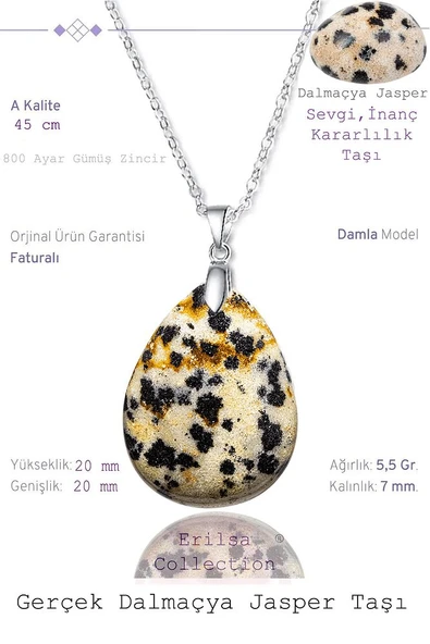 Sertifikalı Damla Model Dalmaçya Bıldırcın Jasper Taşı Kolye (Gümüş Aparatlı) ürün görseli 1
