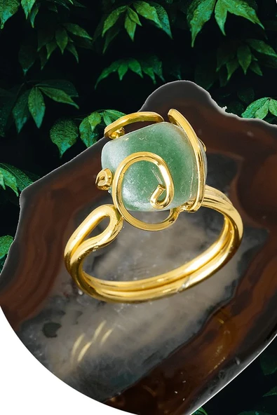 Sertifikalı Gold Rokoko Model Aventurin Taşı Yüzük - Ayarlamalı ürün görseli 1