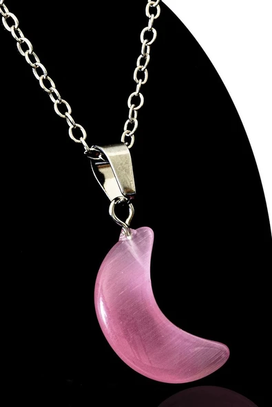 Sertifikalı Ay Model Pembe Kedi Gözü Taşı Kolye ürün görseli 1