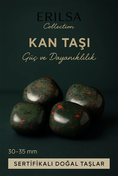 Sertifikalı Tamburlanmış Kan Taşı (Heliotrop) Doğal Taş Kütle – Güç ve Dayanıklılık 30-35 mm ürün görseli 1