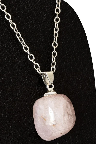 Sertifikalı Ham Açık Pembe Kuvars Taşı Kolye (Mini Boy) ürün görseli 1