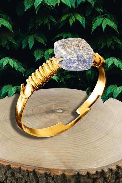Sertifikalı Gold Kırık Taşlı İnce Model Ham Sodalit Taşı Yüzük - Ayarlamalı ürün görseli 1