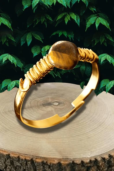 Sertifikalı Kırık Taşlı Gold Model Kaplan Gözü Taşı Yüzük - Ayarlamalı ürün görseli 1