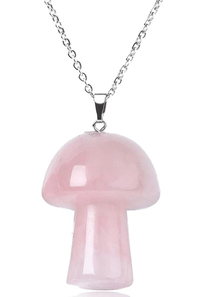 Sertifikalı Mantar Model Pembe Kuvars Taşı Kolye (Gümüş Aparatlı) ürün görseli 1