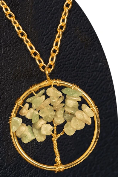 Sertifikalı Gold Aventurin Taşı Hayat Ağacı Kolye - Altın Renk ürün görseli 1