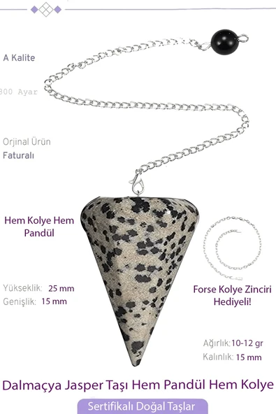 Sertifikalı Dalmaçya Jasper Taşı Pandül Sarkaç Hem Pandül - Hem Kolye ürün görseli 1