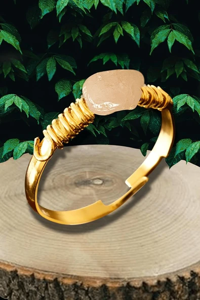 Sertifikalı Kırık Taşlı Gold Model Açık Pembe Kuvars Taşı Yüzük - Ayarlamalı ürün görseli 1