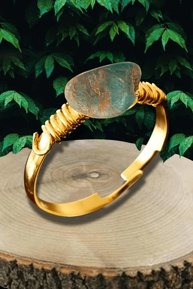 Sertifikalı Kırık Taşlı Gold Model Ince Ham Apatit Taşı Yüzük - Ayarlamalı ürün görseli 1