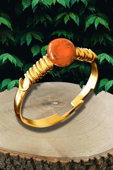 Sertifikalı Kırık Taşlı Gold Model Kırmızı Jasper Taşı Yüzük - Ayarlamalı ürün görseli 1