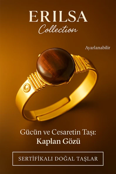 Sertifikalı Kalın Tımbıl Gold Model Kahverengi Kaplan Gözü Taşı Yüzük - Ayarlamalı ürün görseli 1