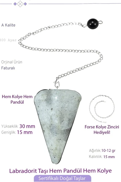 Sertifikalı Labradorit Taşı Pandül Sarkaç Hem Pandül - Hem Kolye ürün görseli 1
