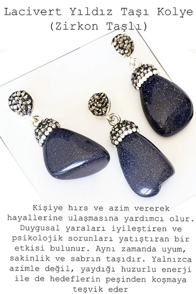 Sertifikalı Zirkon Taşlı Tamburlanmış Lacivert Mavi Yıldız Taşı Kolye ürün görseli 1