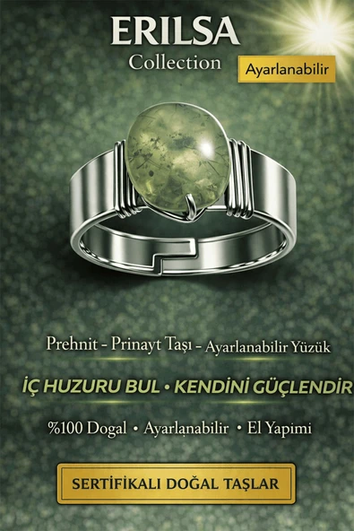 Sertifikalı Prehnit Prinayt Taşı Yüzük Doğal Taş Ayarlanabilir El Yapımı Enerji Taşı ürün görseli 1