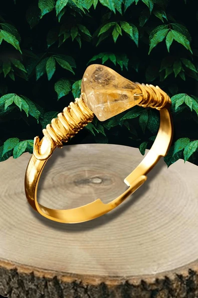 Sertifikalı Kırık Taşlı Gold Model Sitrin Taşı Yüzük - Ayarlamalı ürün görseli 1