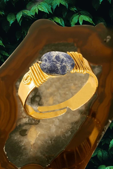 Sertifikalı Kalın Tımbıl Gold Model Ham Lapis Lazuli Taşı Yüzük - Ayarlamalı ürün görseli 1