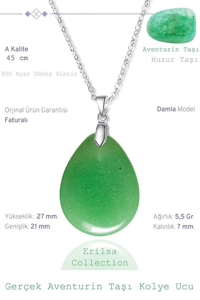 Sertifikalı Damla Model Aventurin Taşı Kolye (Gümüş Aparatlı) ürün görseli 1
