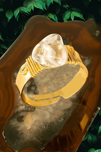 Sertifikalı Kalın Tımbıl Gold Model Kristal Kuvars Taşı Yüzük - Ayarlamalı ürün görseli 1