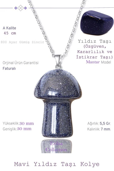 Sertifikalı Mantar Model Lacivert Yıldız Taşı Kolye (Gümüş Aparatlı) ürün görseli 1
