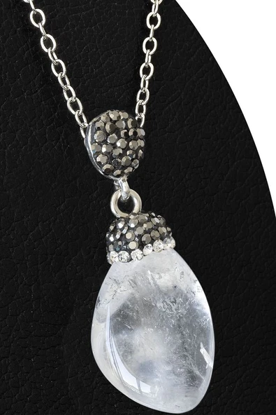 Sertifikalı 1.Kalite Zirkon Taşlı Ham Kristal Kuvars Taşı Kolye (Brezilya) ürün görseli 1