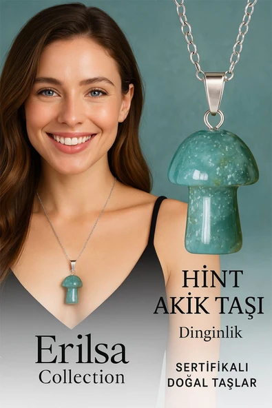 Sertifikalı Mantar Model Hint Akik Taşı Kolye (Gümüş Aparatlı) ürün görseli 1