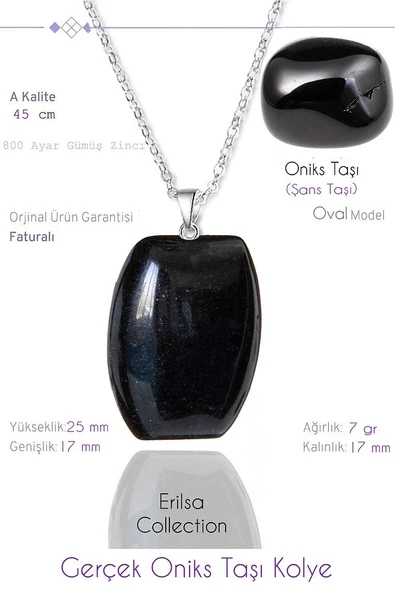 Sertifikalı Oval Model Gerçek Oniks Taşı Kolye ürün görseli 1