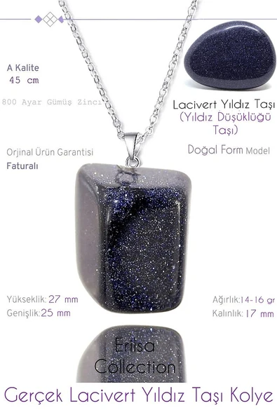 Sertifikalı Tımbıl Model Gerçek Lacivert Yıldız Taşı Kolye ürün görseli 1