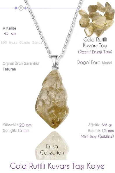 Sertifikalı Tımbıl Model Gold Rutilli Kuvars Taşı Kolye (Mini Boy) ürün görseli 1